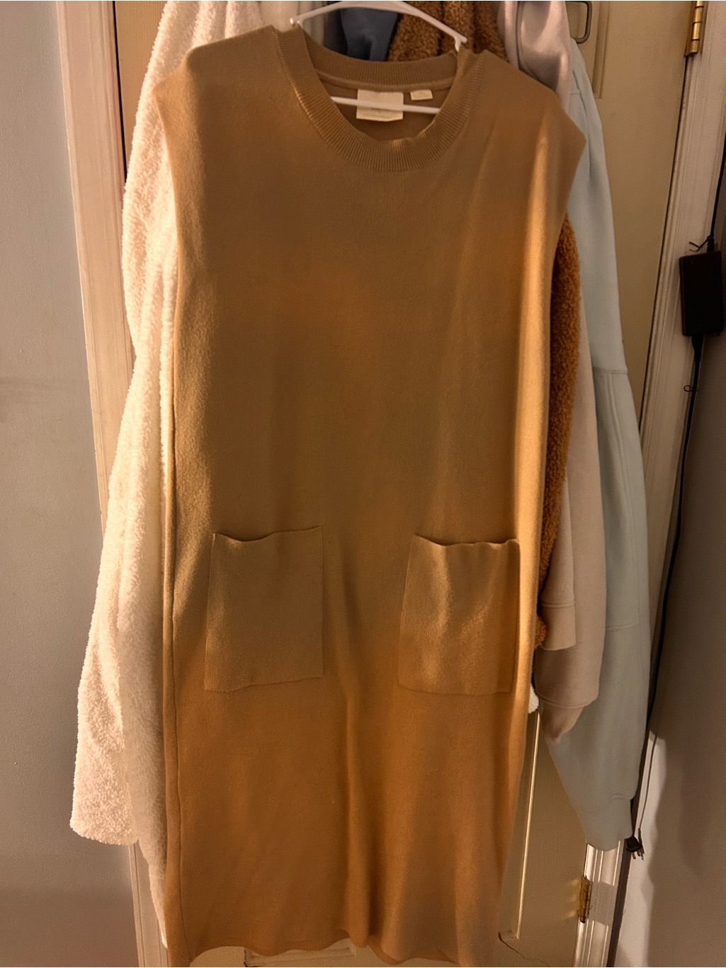 Anthropologie Camel Sleeveless Midi Knit Dress With Front Pockets Mauve